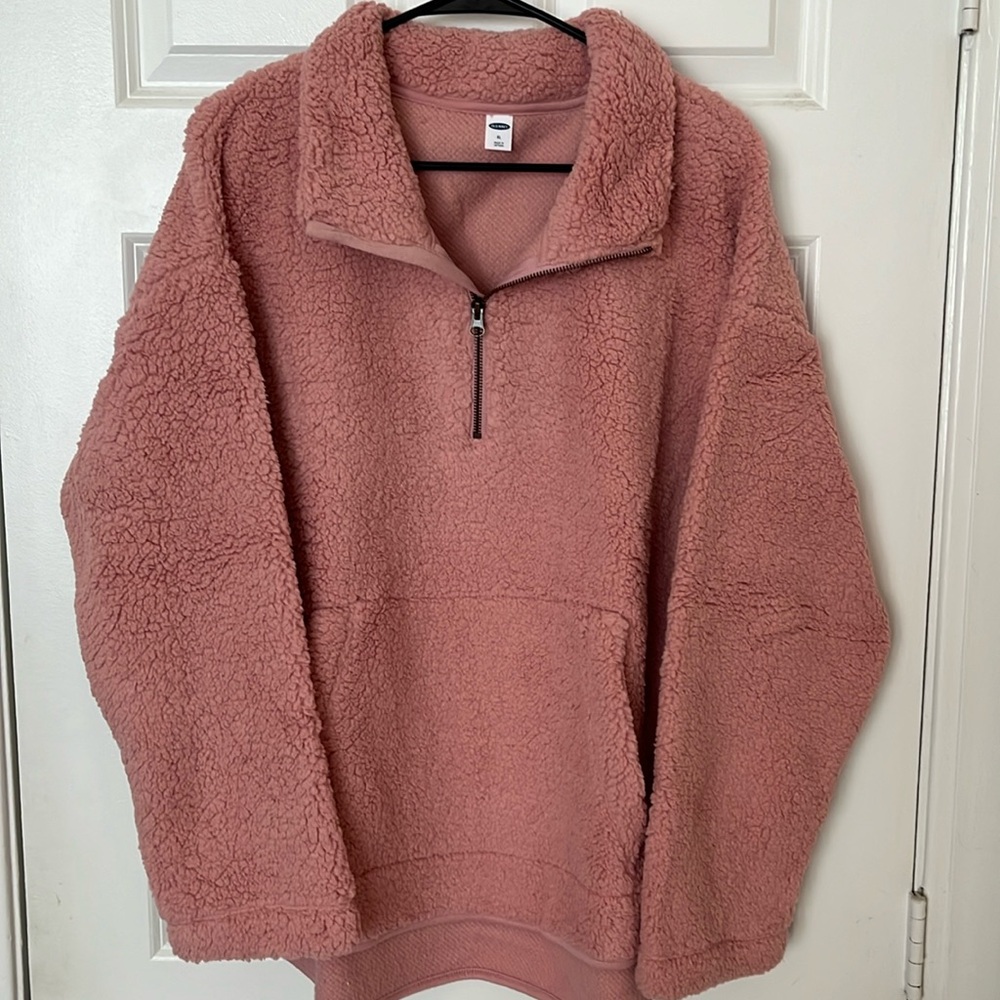 Old Navy NWT Pink Women XL Sherpa 3/4 Zip Sherpa